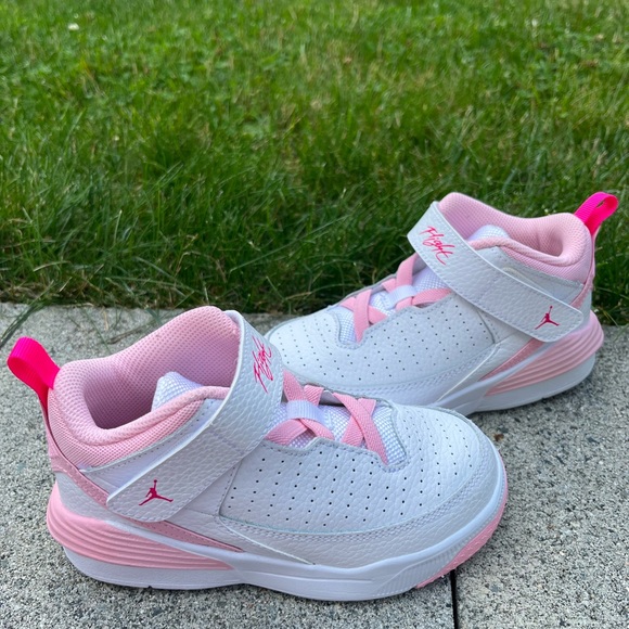 Flight Jordans- white with pink. Kids size 11. - Picture 2 of 5